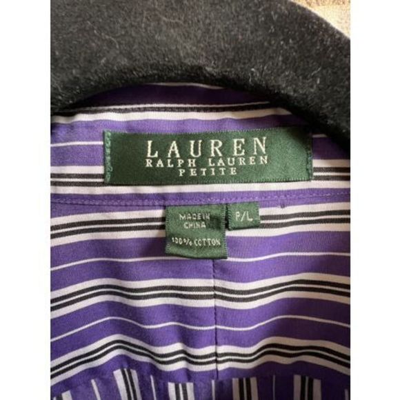 Lauren Ralph Lauren Petite Cotton Striped Button up top size PL - Picture 3 of 10